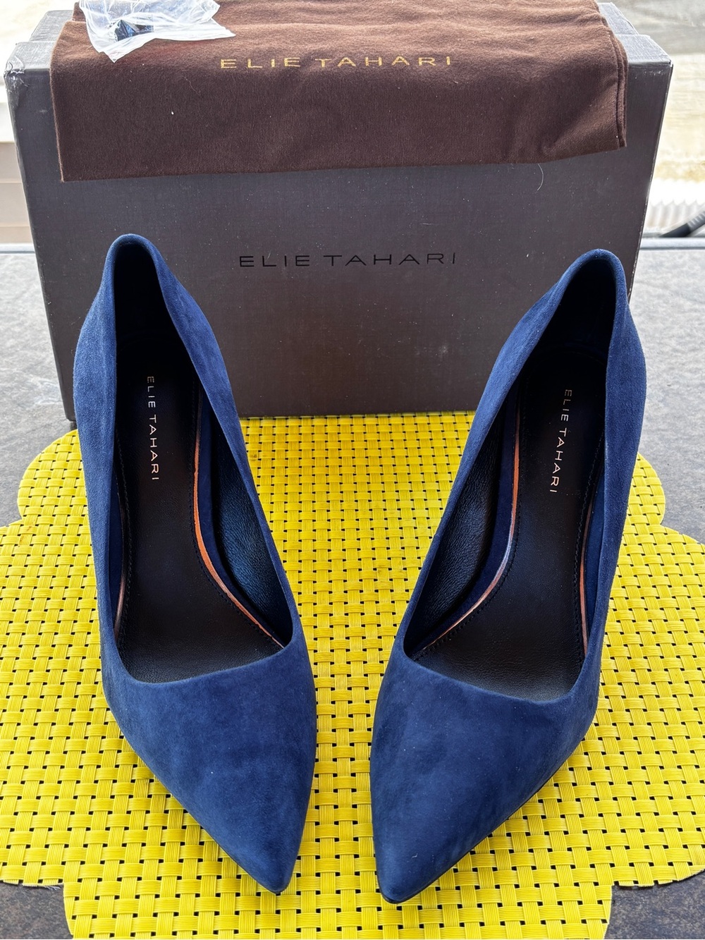 Elie Tahari El-Roma Navy Suede Pointed Toe Heel